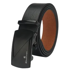 Genuine leather men's belt with automatic buckle and black lychee texture finish