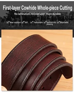 Macro detail of genuine full-grain leather belt featuring stitched edges and natural texture