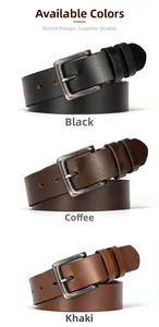 Détail de ceintures vintage en cuir de vachette noir, café et kaki avec boucle à ardillon