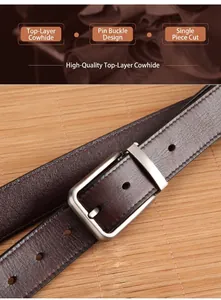 Close-up of brown vegetable tanned leather belt with vintage matte needle buckle