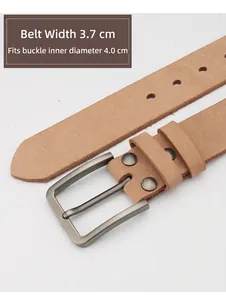 Detailansicht eines 3,7 cm hellbraunen Vintage-Ledergürtels mit dunkel-silberner Schnalle
