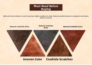 Detail showing natural cowhide leather texture with handmade color wiping and scars