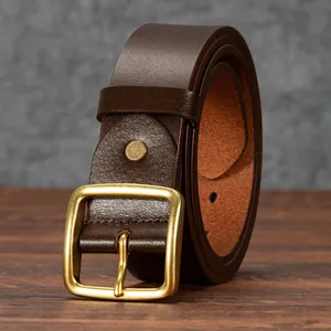 Retro Men Leather Belt Genuine Top Layer Cowhide Waistband Alloy Pin Buckle Casual Business Belt For Jeans Trousers Men Accessories