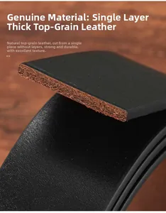 Macro view of 3.5cm full grain leather belt showing single-layer natural fiber texture