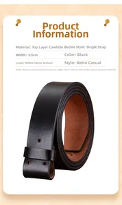 Detailed chart for 3.5cm wide vintage black top grain cowhide leather belt strap