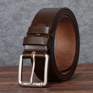 Men's Vintage Genuine Leather Belt High Quality Top Layer Cowhide Waistband With Alloy Pin Buckle Business Casual Adjustable Belt