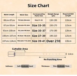 Size guide for 3.5cm wide vintage leather belt showing length options and cutting instructions