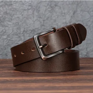 Ceinture Vintage en Cuir Véritable pour Hommes Avec Boucle en Alliage Sangle en Cuir de Vachette Vieilli pour Jeans Casual Homme