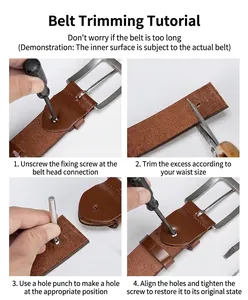 Guide for shortening a brown leather belt with silver pin buckle through four easy steps
