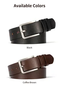 Classic men's leather belts in black and coffee with vintage matte metal buckle