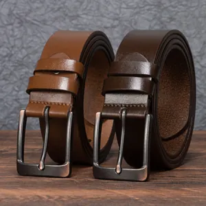 Cintura da Uomo Vintage in Pelle Bovina Primo Fiore Con Fibbia ad Ardiglione in Lega Casual Retro Jeans Fascia Accessorio Per Uomo Quotidiano Business