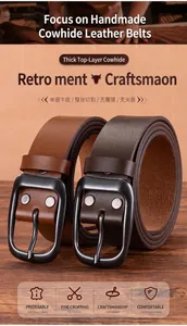 Detailed macro view of the solid top-grain cowhide leather texture and vintage belt edges