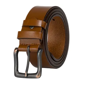Ceinture vintage pour hommes en cuir marron foncé avec boucle ardillon classique