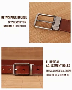 Detail of leather belt showing detachable silver buckle and oval adjustment holes