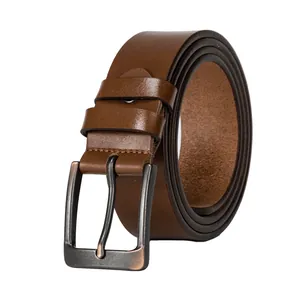 Cintura vintage in pelle bovina marrone scuro per uomo con fibbia retrò