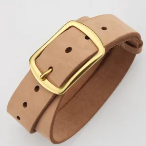 Cintura da Uomo in Pelle di Vacchetta Pieno Fiore Con Fibbia Vintage in Rame Cintura Casual da Business per Jeans Realizzata a Mano