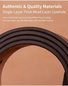 Macro shot showing the thick single-layer cowhide leather and solid texture of the belt
