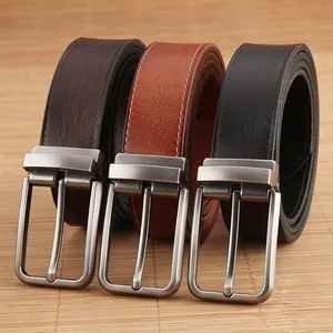 Vintage Men Genuine Cowhide Leather Belt With Zinc Alloy Pin Buckle Classic Business Casual Stitched Jeans Waistband