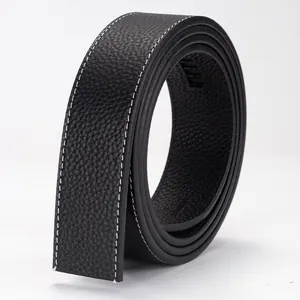 Men's First Layer Cowhide Leather Belt Strap Without Buckle Wide Lychee Pattern Stitching Business Replacement Waistband