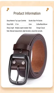 Detail of genuine cowhide leather texture and matte alloy pin buckle on a vintage belt