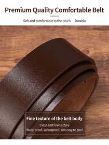 Macro shot of brown top grain cowhide belt showing sweatproof and waterproof leather texture