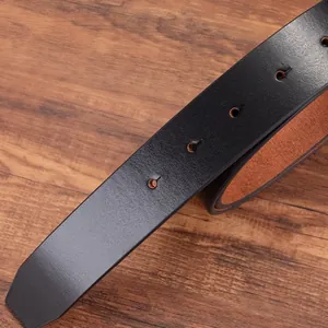 Men's vintage genuine cowhide leather belt showing tail end with five adjustment holes