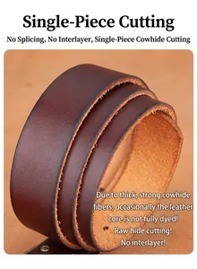 Detail of dark brown leather belt showing full-grain cowhide edge and natural texture