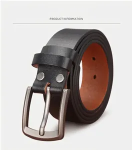 Detail view of men's leather belt showing silver buckle and fine grain texture