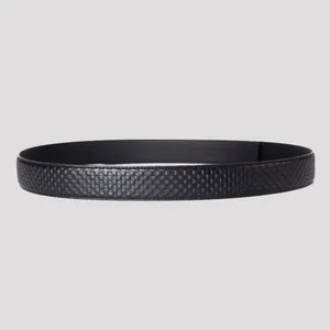 Men's premium black leather belt with checkered embossed pattern and smooth inner texture