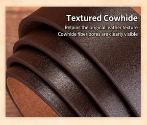Macro shot of premium brown cowhide leather belt showing natural texture and oil edge finish