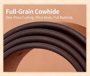 Close-up of thick full grain cowhide leather belt showing durable texture and finish