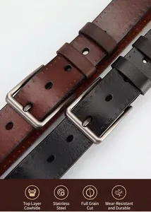 Detailaufnahme von Herrengürtel aus Echtleder mit massiver Legierungsschnalle und Schliff
