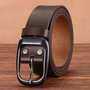 Men's Vintage Top Grain Cowhide Leather Belt Casual Pin Buckle Genuine Leather Waistband For Jeans Daily Versatile Simple Style
