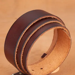 Classic dark brown washed top grain leather belt with a vintage aesthetic and natural texture