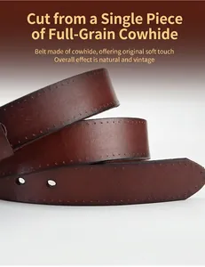 Macro shot of dark reddish-brown vintage leather belt showing thick texture and embossed edges