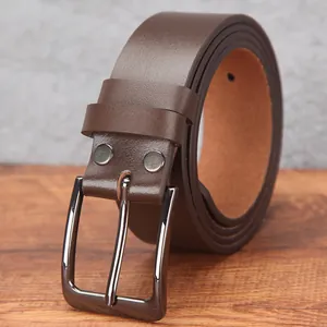 Cintura in Vera Pelle da Uomo Vintage Casual Primo Strato Pelle di Vacchetta Fibbia ad Ardiglione in Lega Business