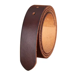 Men's retro dark brown washed cowhide leather belt strap without buckle with V-shaped tip