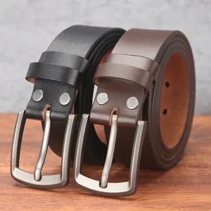 Men Casual Real Leather Belt With Alloy Pin Buckle First Layer Cowhide Vintage Business Waist Belt For Jeans Trousers