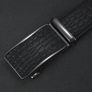 Herren Automatikgürtel aus schwarzem Leder mit hochwertiger Krokoprägung Textur