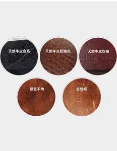 Detailed guide showing natural top-grain cowhide leather textures and care tips