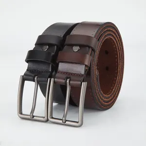Men's First Layer Cowhide Leather Belt With Vintage Alloy Pin Buckle Classic Business Casual Waistband For Men Black Coffee