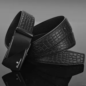 Ceinture business automatique pour homme en cuir noir embossé crocodile et boucle mate