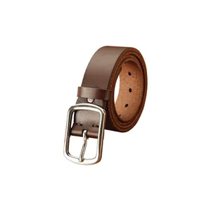 Cintura classica da uomo in pelle marrone con fibbia ad ardiglione in metallo argento