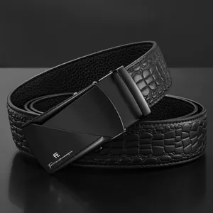 Ceinture homme en cuir de vachette à motif crocodile et boucle automatique mate