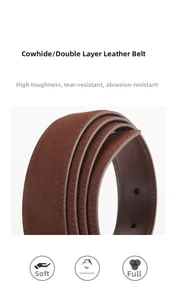 Détail de la ceinture en cuir de vachette marron montrant texture et surpiqûres