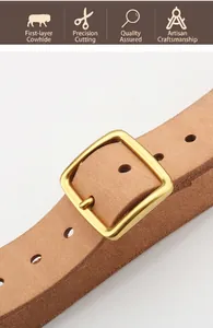 Nahaufnahme eines braunen Vintage-Rindsleder-Gürtels mit matter goldener Metallschnalle