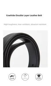 Détail d'une ceinture en cuir de vachette noir montrant la texture et les coutures nettes