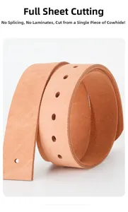 Detail of genuine full grain cowhide leather belt strap with holes and no splicing