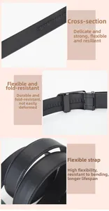 Détails de la texture flexible du cuir noir et du mécanisme de boucle automatique en métal