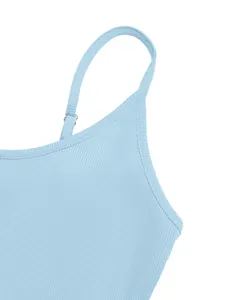 Close-up of light blue ribbed fabric texture and adjustable silver metal strap buckle